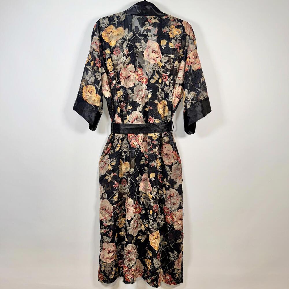 VTG 70’s L.A. Intimates Floral Satin Brocade Kimono Robe - M - Picture 5 of 7